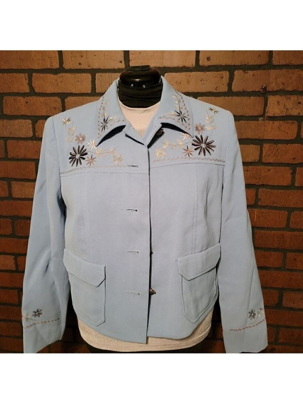 Vintage Hairston Roberson Blue Floral Embroidered Jacket, Size 10